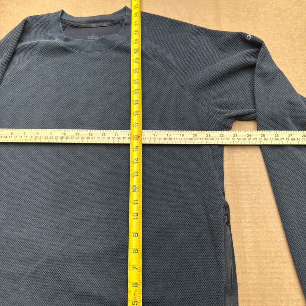 Alo Yoga Waffle Knit Crewneck Shirt Mens Sz L Black Long Sleeve Pullover Thermal - Picture 4 of 6